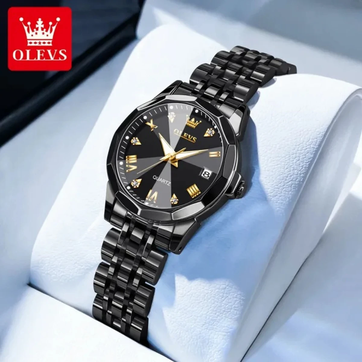 COMBO WATCH 2PS OLEVS MODEL 9931 Watch for Men Stainless Steel Watches UNISEX FULL BLACK COLOUR WATCH UNISEX + এক পিস ব্যাটারি ফ্রি।