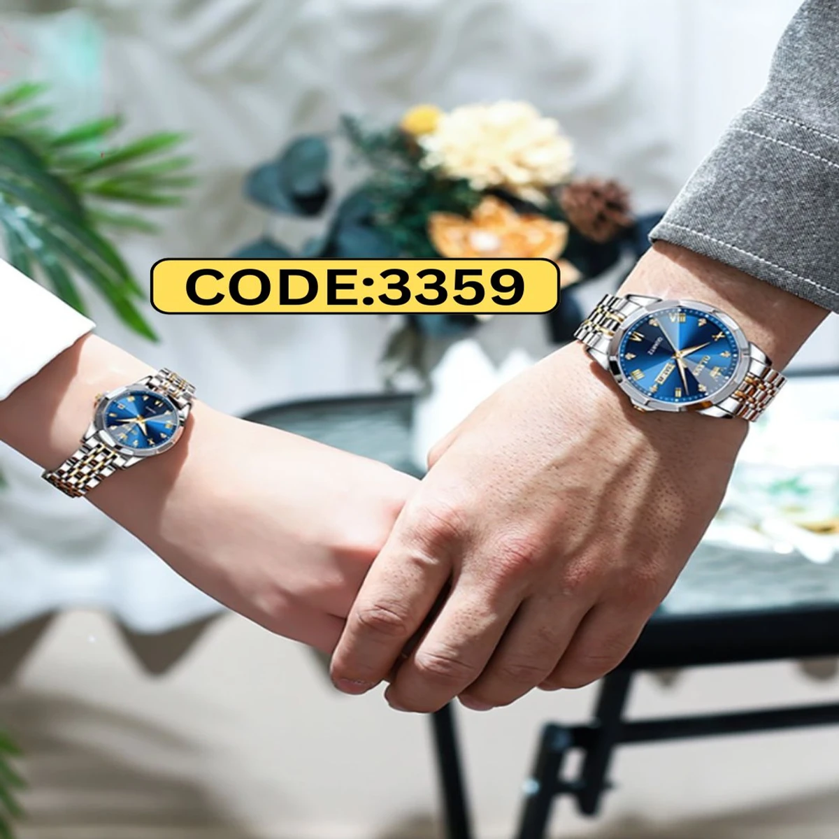 COMBO WATCH 2PS OLEVS MODEL 9931 TOTON DIAL BLUE MAN 1PS + WOMEN 1PS - 2  পিস ব্যাটারি ফ্রি।