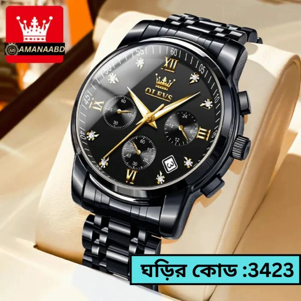 OLEVS MODEL 2858 Watch for Men Stainless Steel Watches - 2858 Full BLACK COOLER WATCH - MAN WATCH + এক পিস ব্যাটারি ফ্রি।