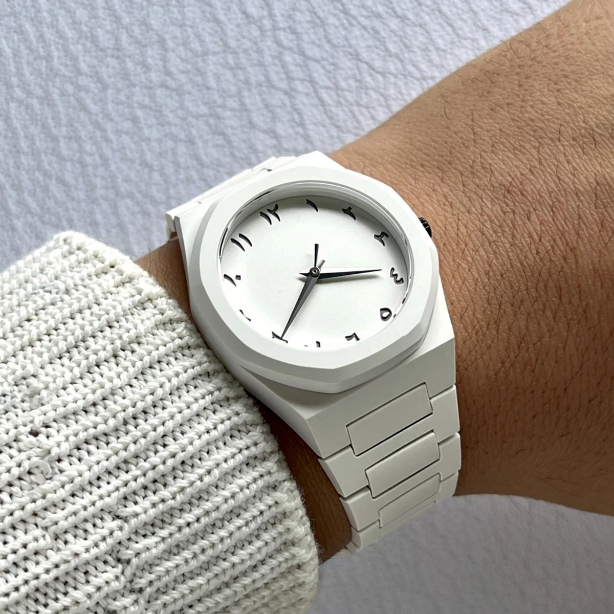 Arabic Plastic Carbon Fiber body Watch Full White  Colour Dial Arabic