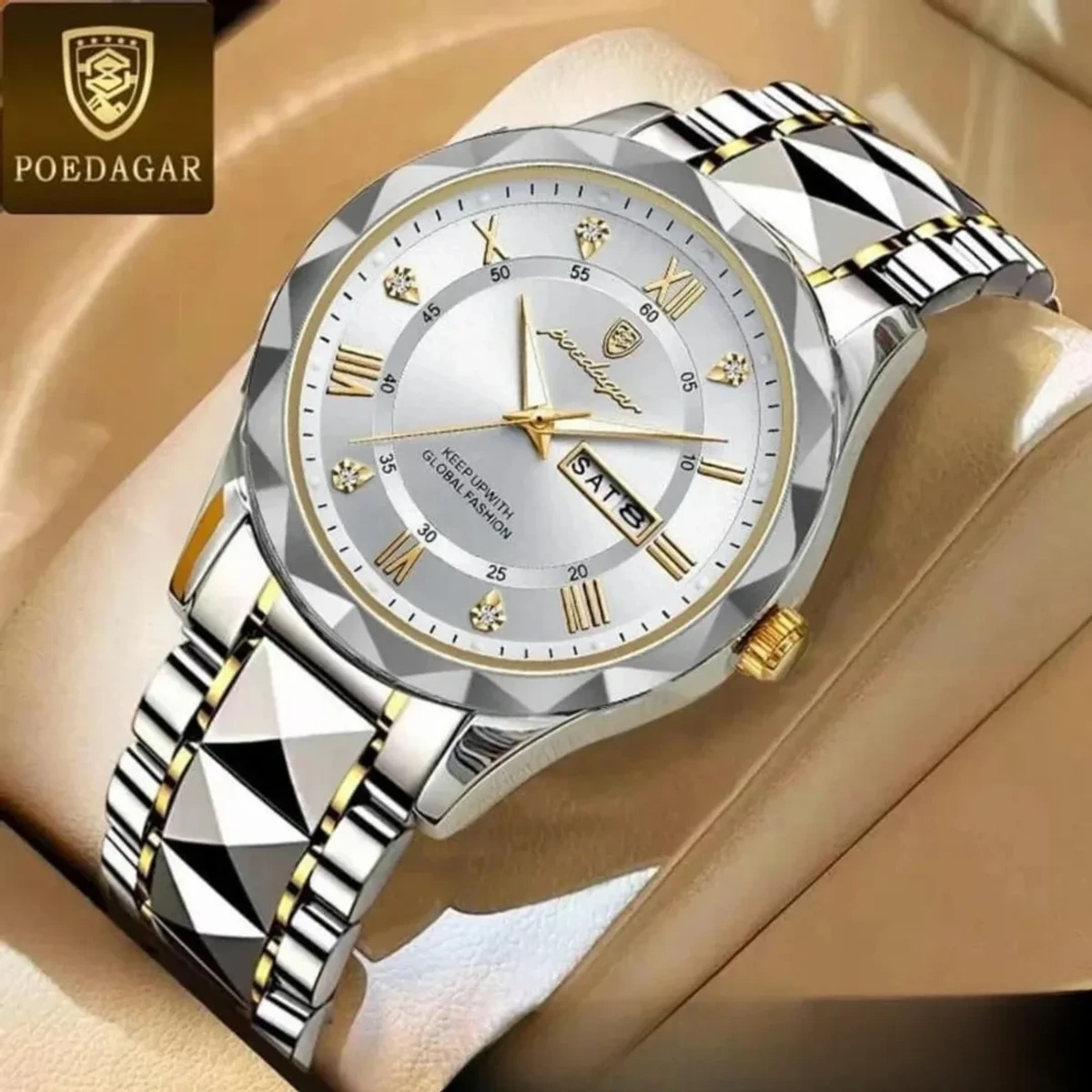 POEDAGAR MODEL 615 WATCH TOTON AR DIAL WHITE  COLOUR WATCH FOR MAN + এক পিস ব্যাটারি ফ্রি।