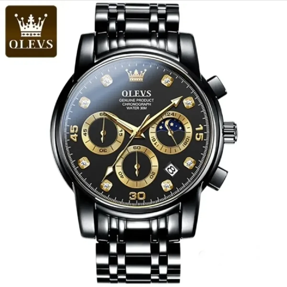 OLEVS MODEL 2889 Watch for Men Stainless Stches - 2889 FULL BLACK COLOUR WATCH MAN + এক পিস ব্যাটারি ফ্রি।eel Wat