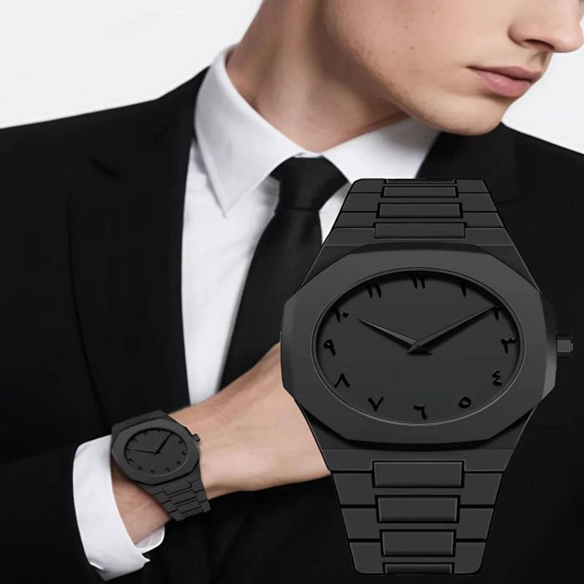 Arabic  Plastic Carbon Fiber body Watch Full Black Colour Dial Arabic