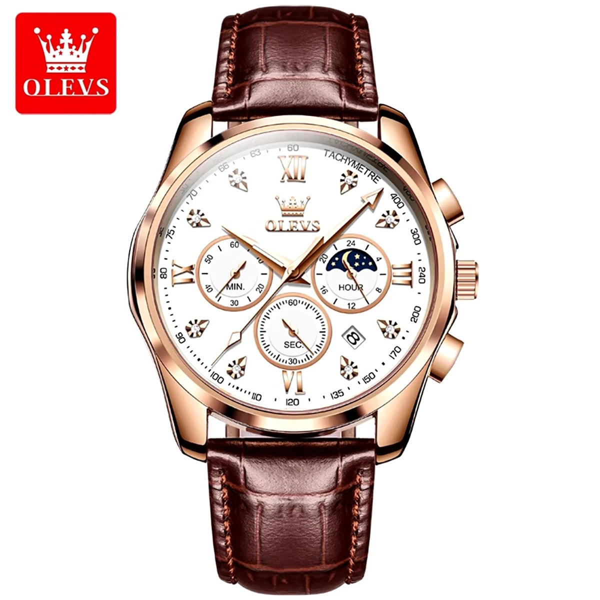 OLEVS WATCH MODEL 2888 BELT BROWN DIAL WHITE WATCH FOR MEN + এক পিস ব্যাটারি ফ্রি