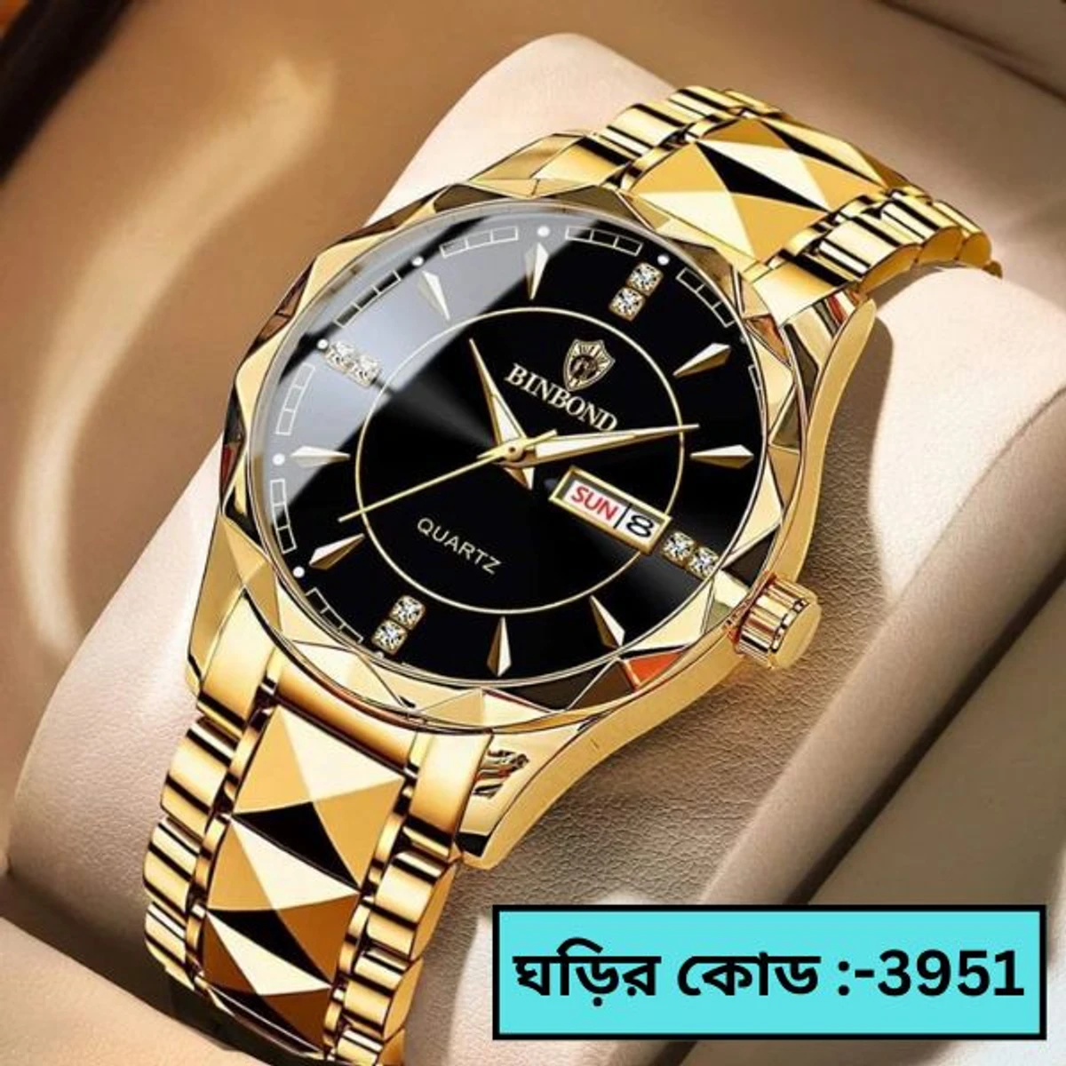 ORIGINAL BINBOND MODEL 550 WATCH FOR MAN GOLDEN CHAIN DIAL BLACK COLOUR WATCH