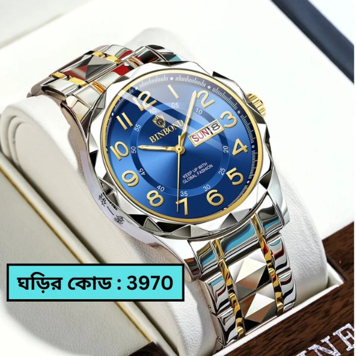 Luxury Binbond Dimon card Digain Stainless Steel Classic Waterproof Watch BINBOND MODEL 5663 CHAIN TOTON AR DIAL BLUE COOLER WATCH FOR MAN
