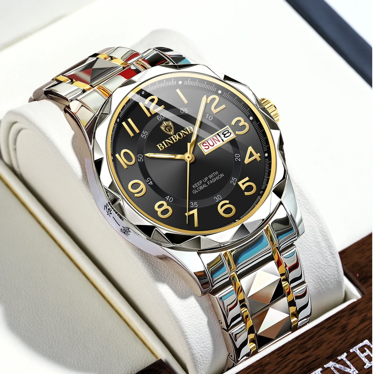 Luxury Binbond Dimon card Digain Stainless Steel Classic Waterproof Watch BINBOND MODEL 5663 CHAIN TOTON AR DIAL BLACK COOLER WATCH FOR MAN