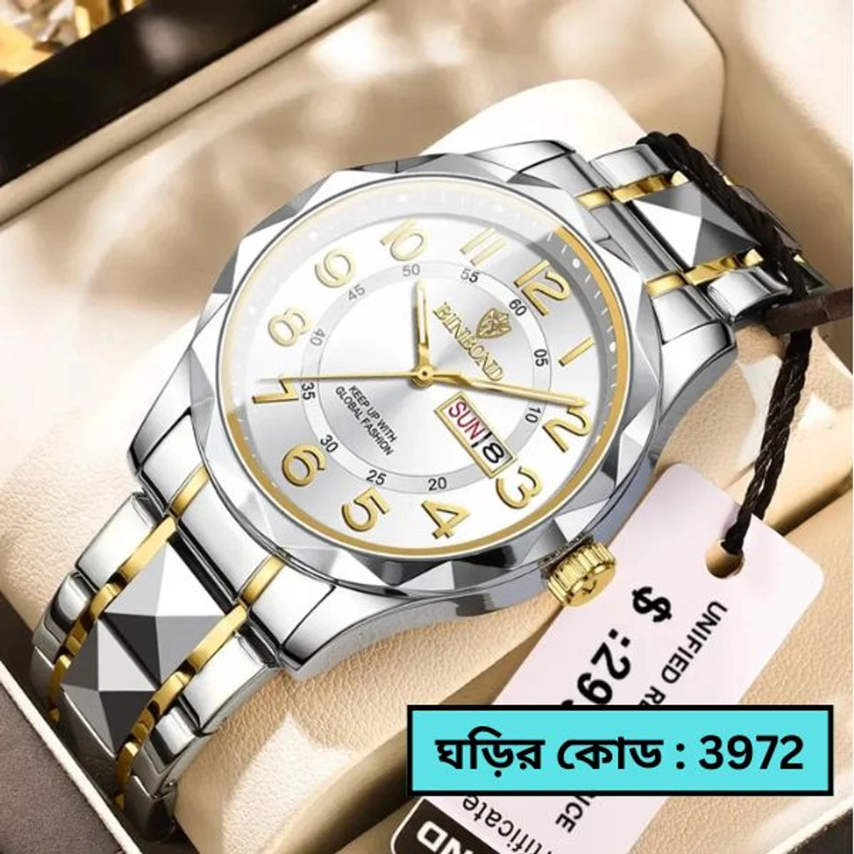 Luxury Binbond Dimon card Digain Stainless Steel Classic Waterproof Watch BINBOND MODEL 5663 CHAIN TOTON AR DIAL WHITE COOLER WATCH FOR MAN