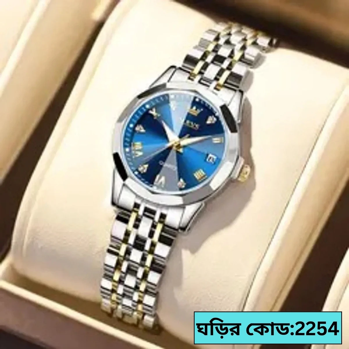 WOMEN OLEVS MODEL 9931 TOTON AR DIAL BLUE WOMEN WATCH - PUSH LOCK + এক পিস ব্যাটারি ফ্রি
