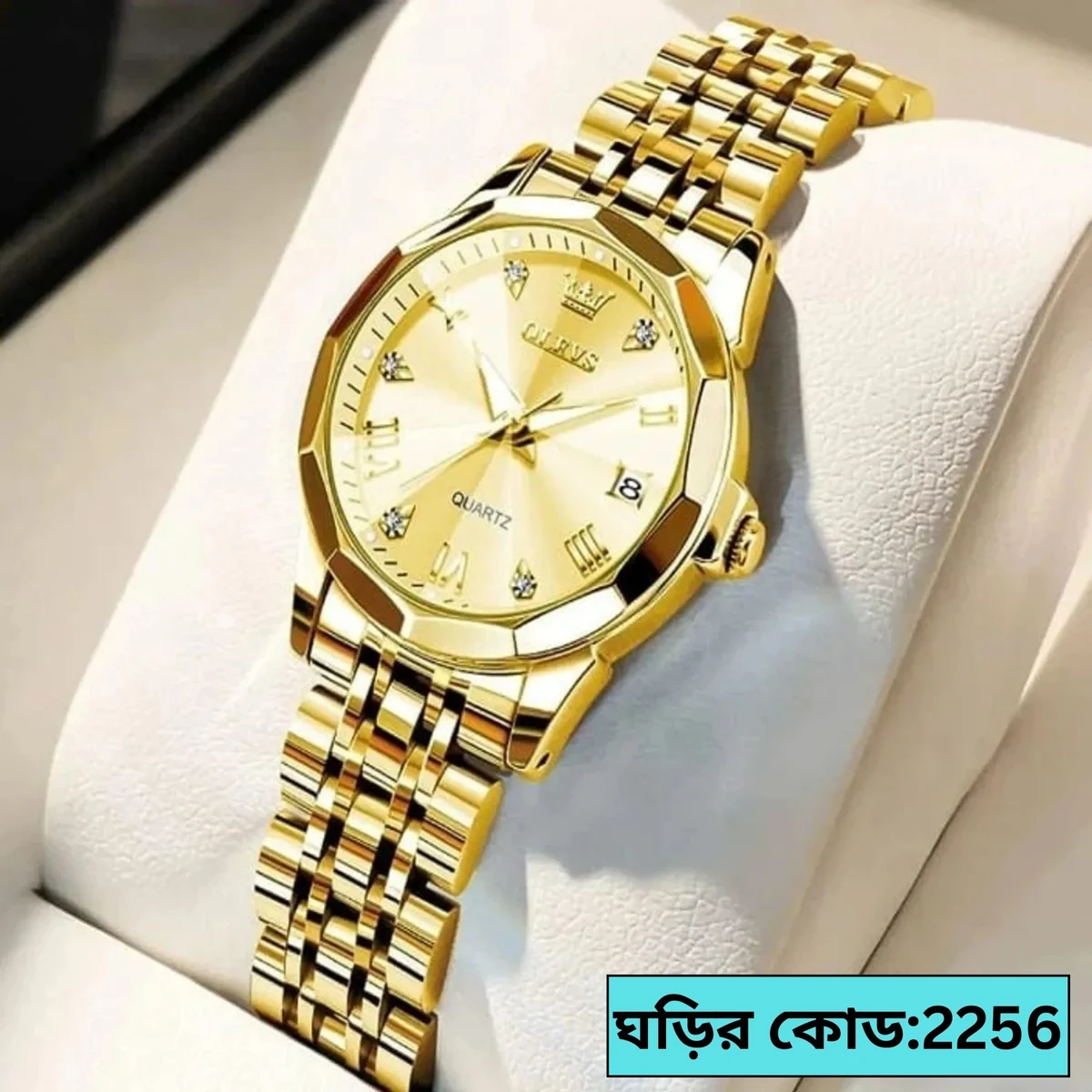 WOMEN OLEVS MODEL 9931 FULL GOLDEN WOMEN WATCH PUSH LOCK + এক পিস ব্যাটারি ফ্রি।