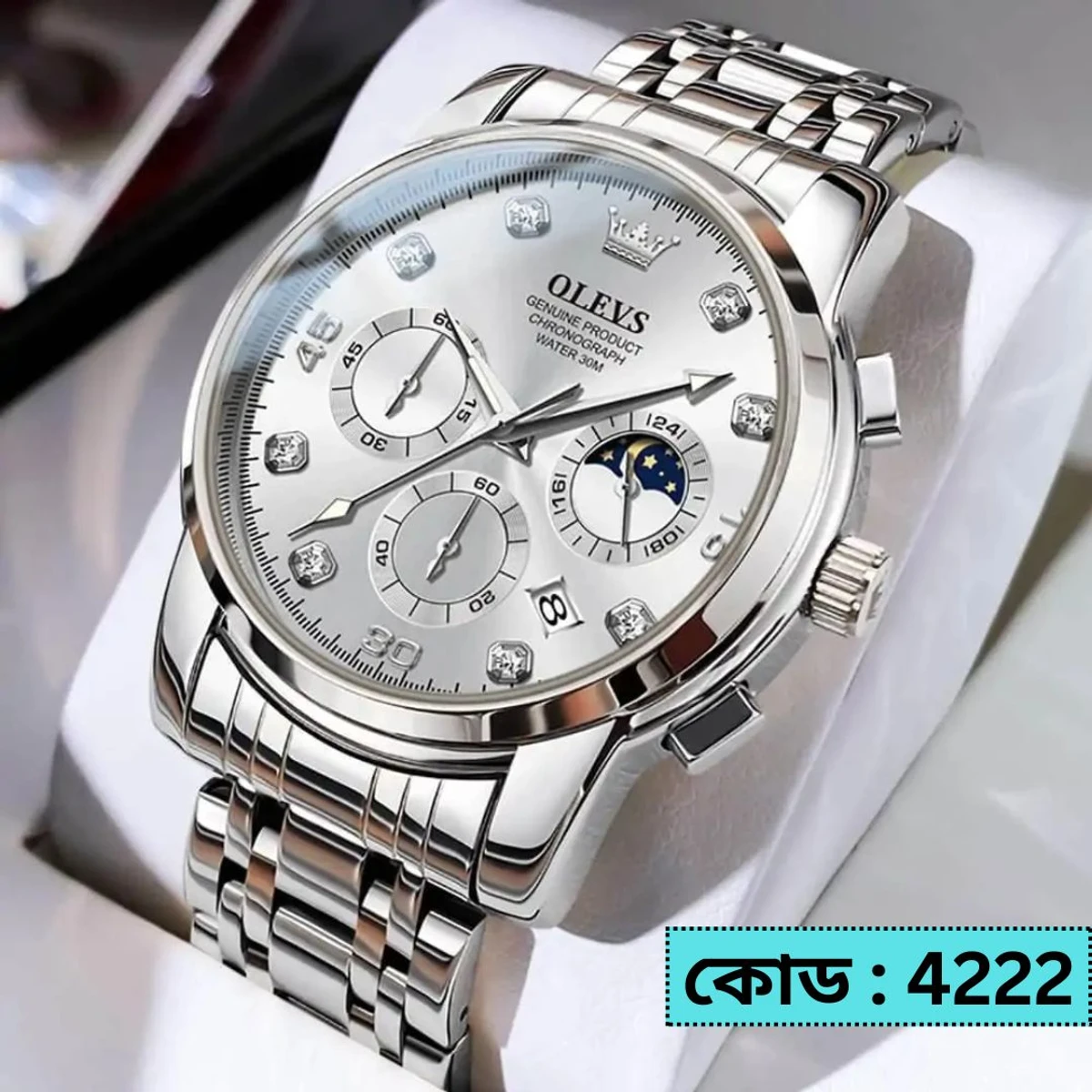 OLEVS MODEL 2889 Watch for Men Stainless Steel Watches - OLEVS MODE 2889 FULL SILVER COLOUR WATCH - MAN WATCH + এক পিস ব্যাটারি ফ্রি।