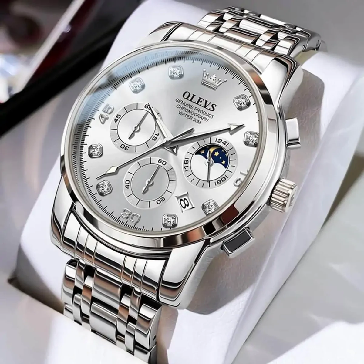 OLEVS MODEL 2889 Watch for Men Stainless Steel Watches - OLEVS MODE 2889 FULL SILVER COLOUR WATCH - MAN WATCH + এক পিস ব্যাটারি ফ্রি।