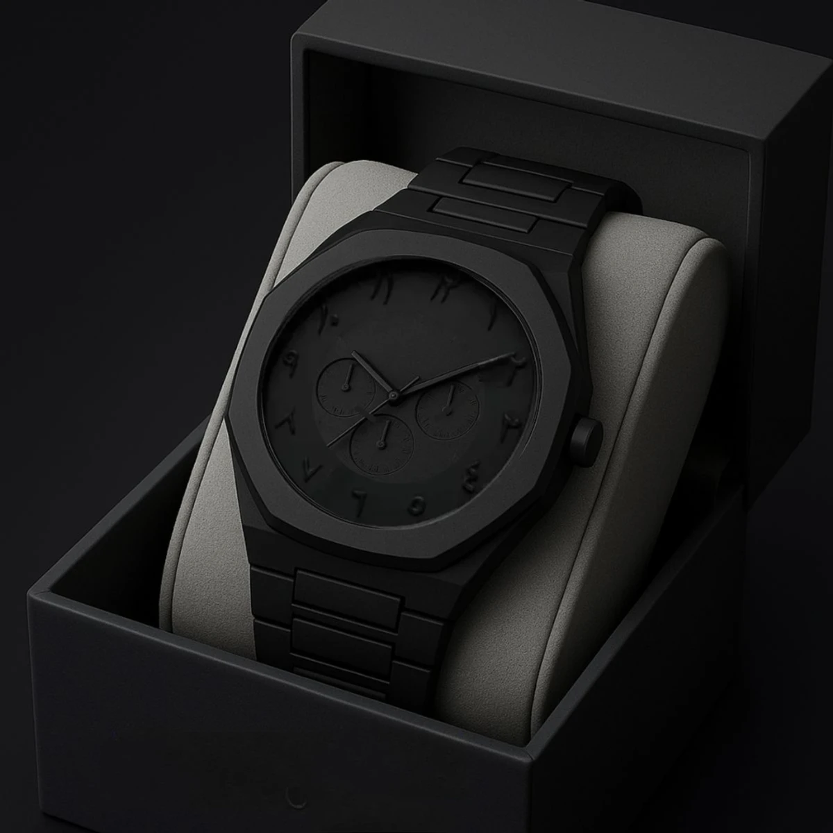 Arabic Full Black Colour Chronograp Dial Arabic Watch Plastic Carbon Fiber body Watch