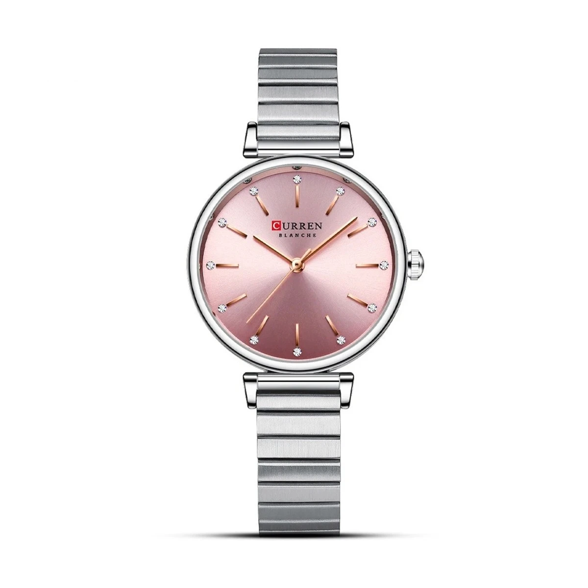 Curren Women Watch  Model 9081 Silver Chain Dial Pink Colour  Watch For Ladis