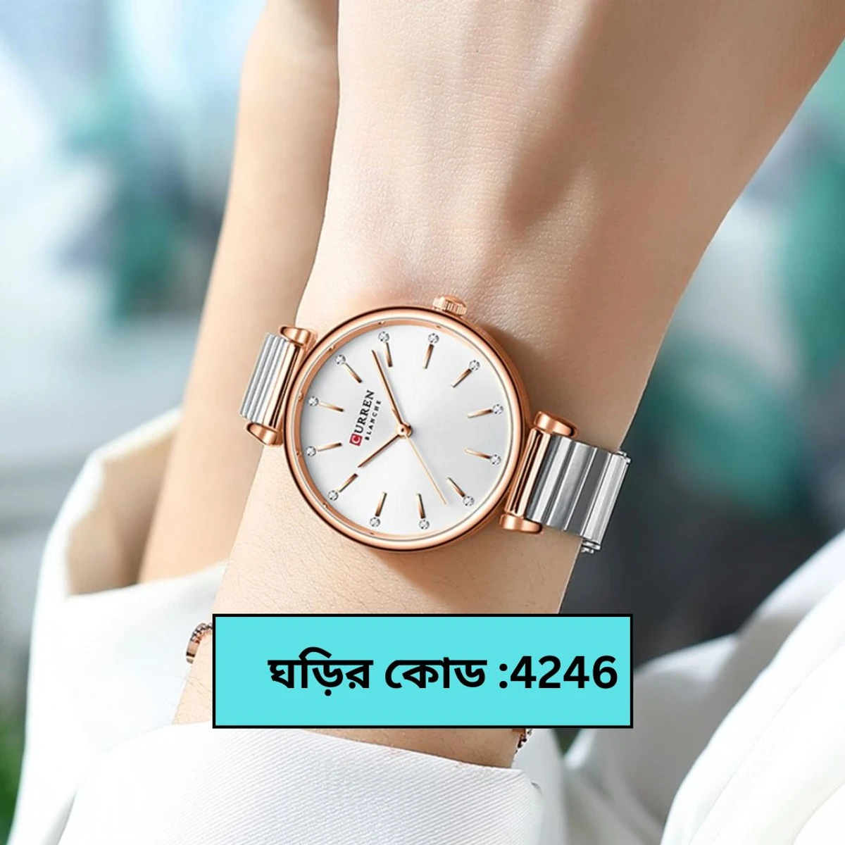 Curren Women Watch Model 9081 Silver Chain Dial White Colour Watch For Ladis