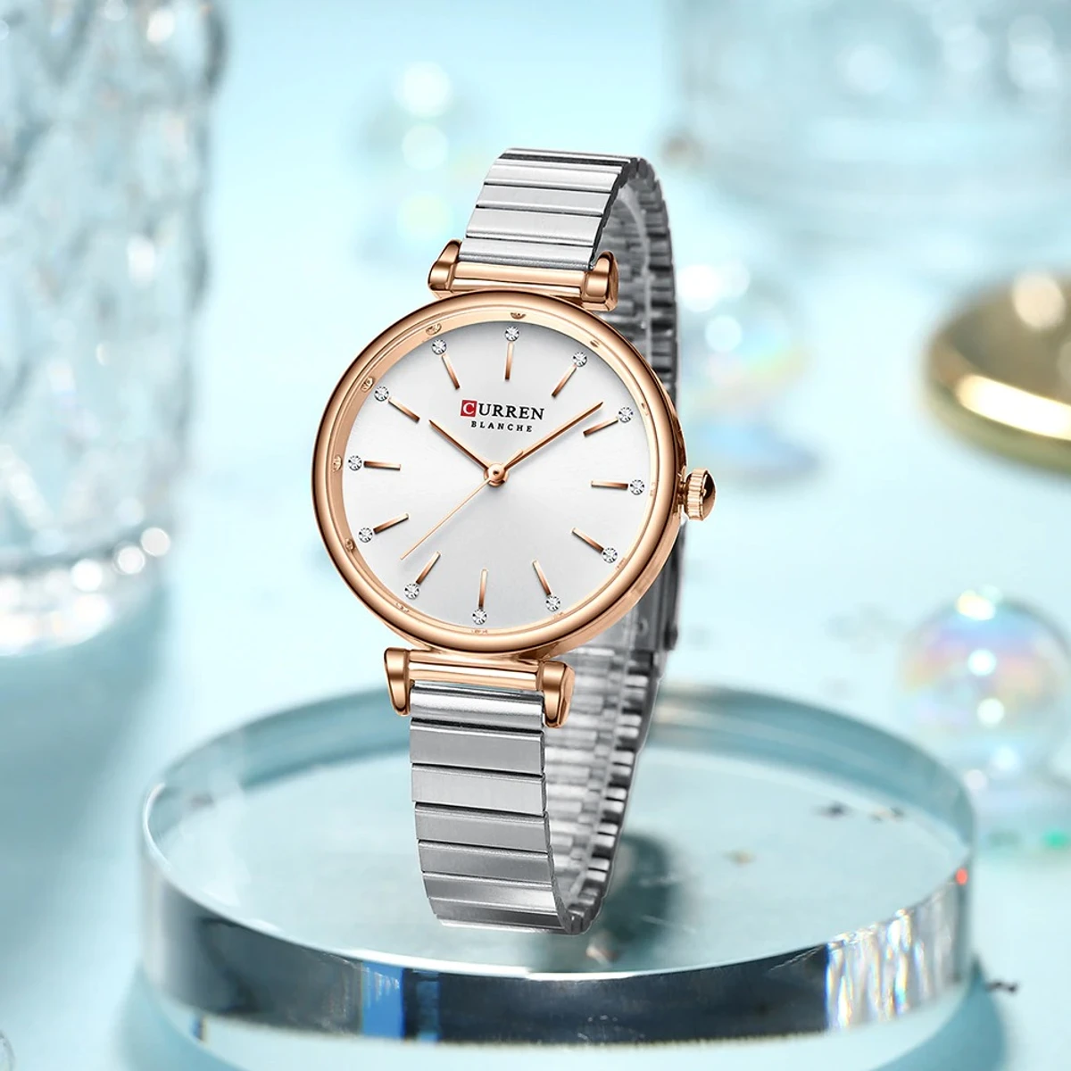 Curren Women Watch Model 9081 Silver Chain Dial White Colour Watch For Ladis