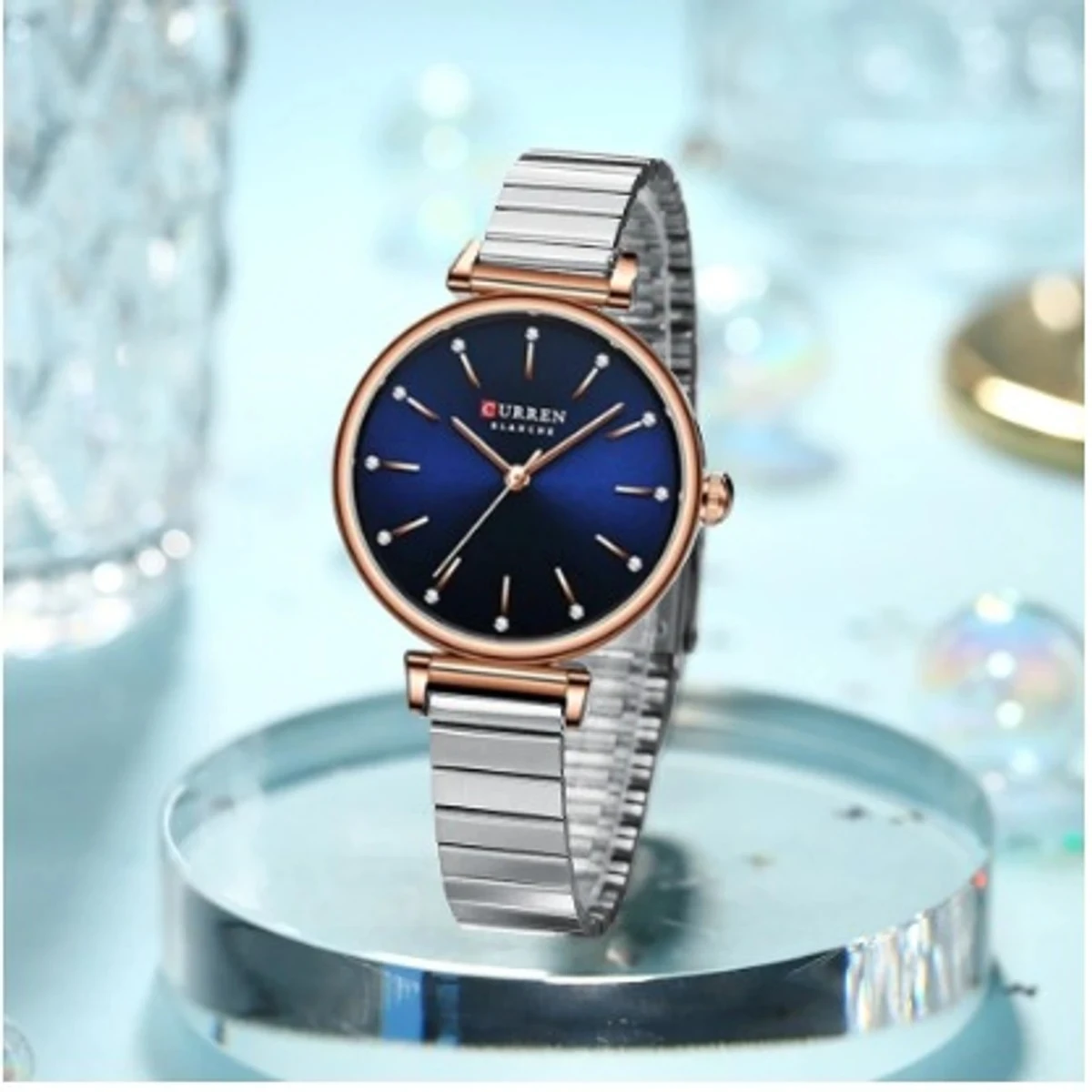 Curren Women Watch Model 9081 Silver Chain Dial Blue  Colour Watch For Ladis