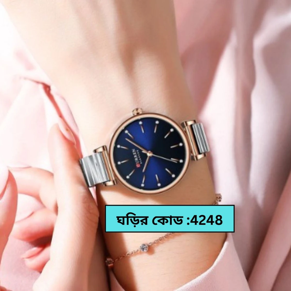Curren Women Watch Model 9081 Silver Chain Dial Blue  Colour Watch For Ladis