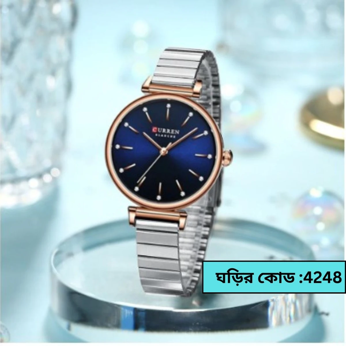 Curren Women Watch Model 9081 Silver Chain Dial Blue  Colour Watch For Ladis