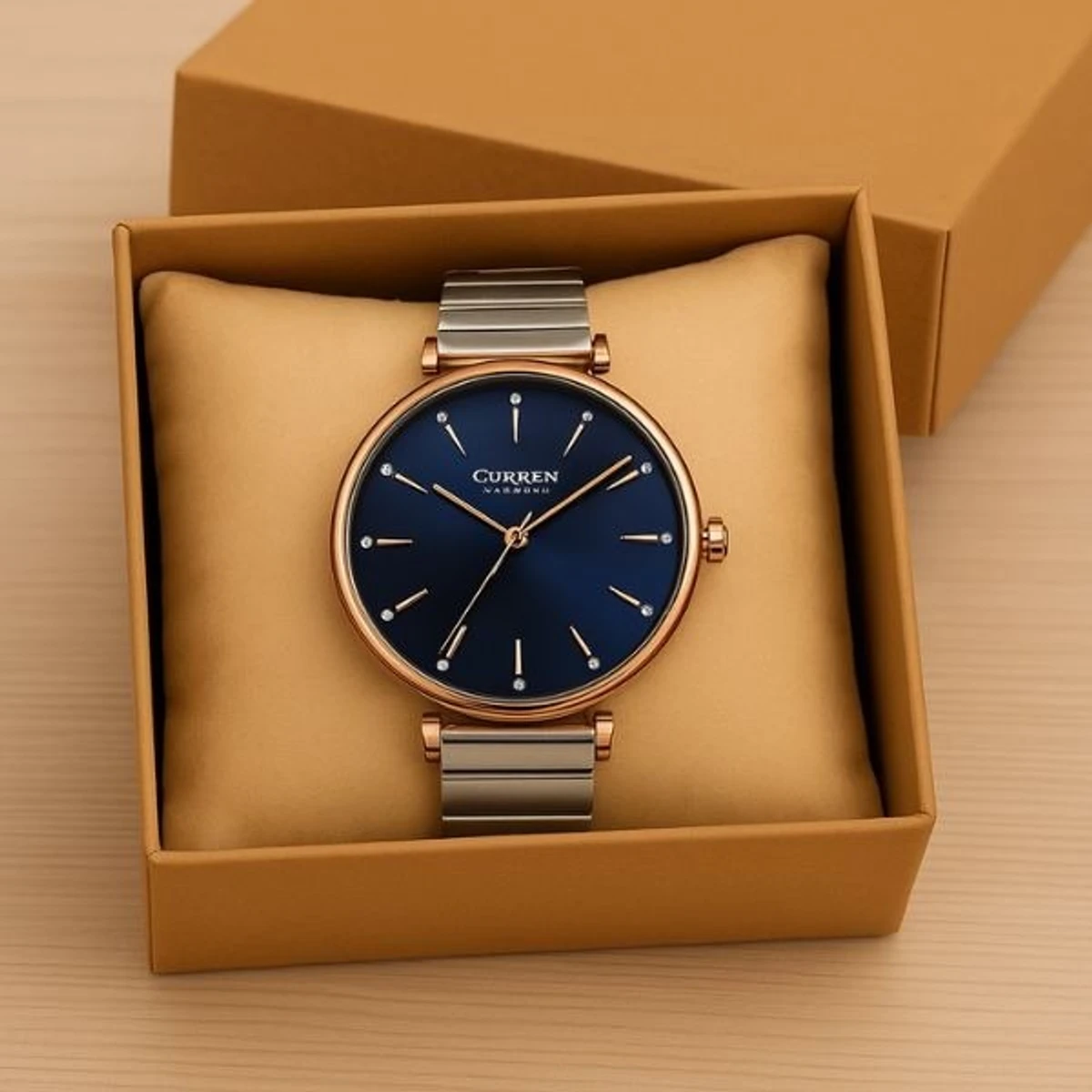 Curren Women Watch Model 9081 Silver Chain Dial Blue  Colour Watch For Ladis