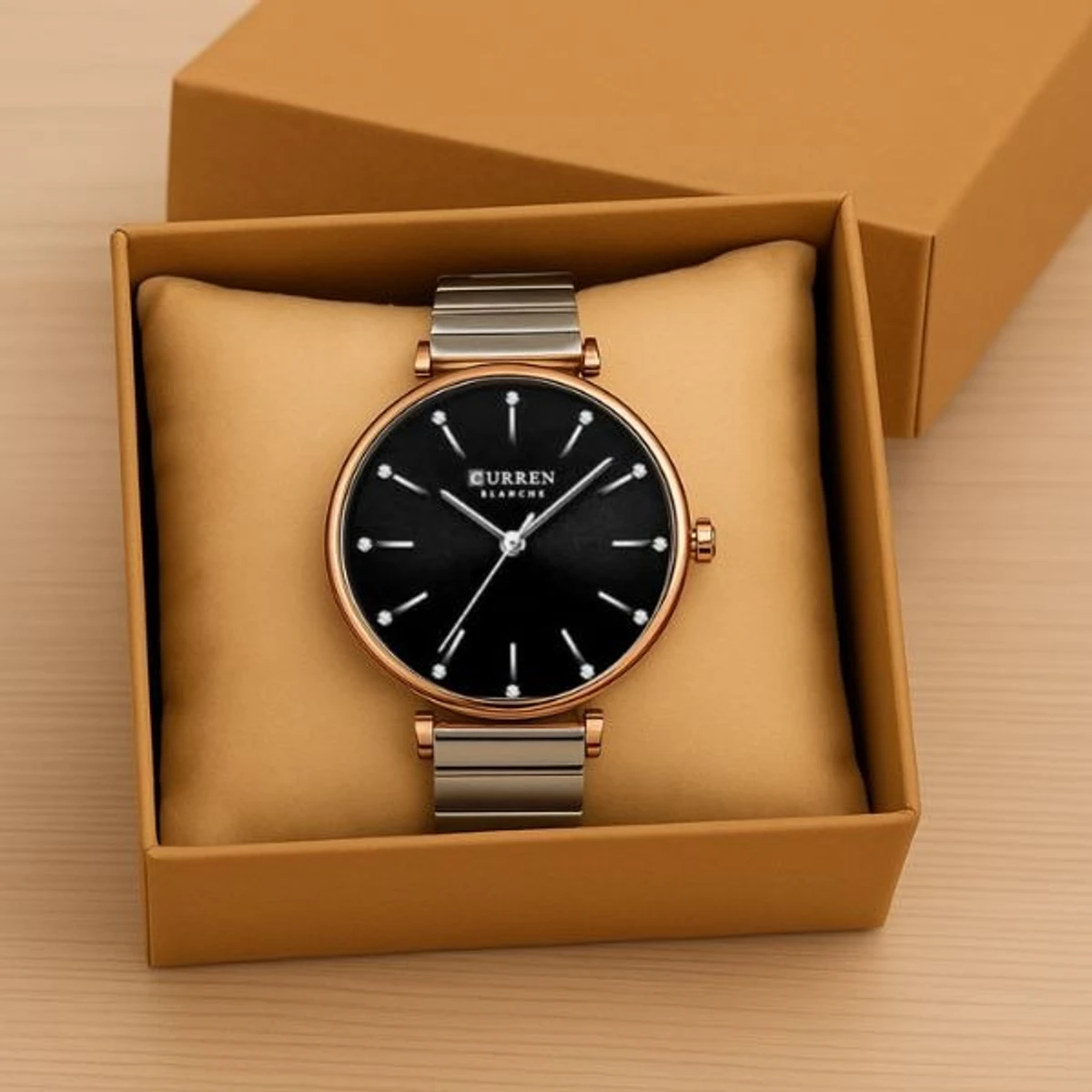 Curren Women Watch Model 9081 Silver Chain Dial Black Colour Watch For Ladis